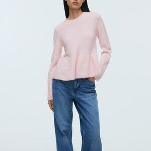 H&M Light Pink Melange Peplum Sweater/NWT/S
